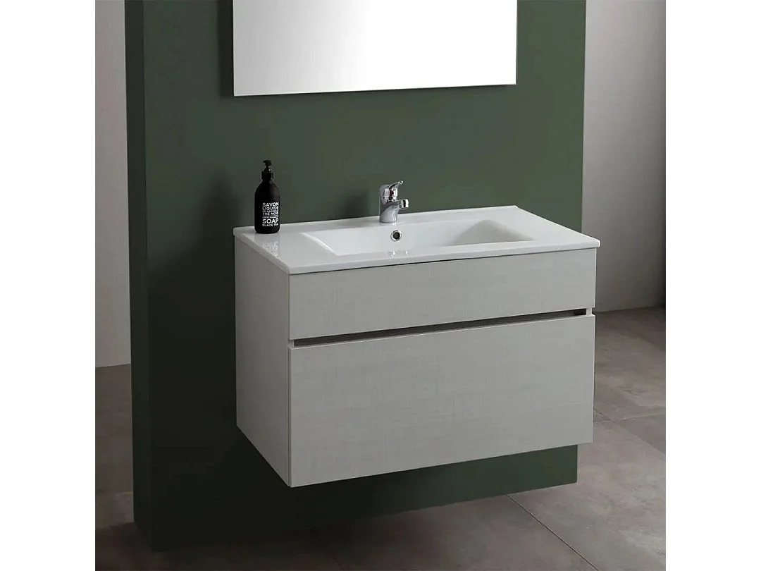 Meuble De Salle De Bain Suspendu Avec Tiroir, 80Cm, Gris Moon | Silvia