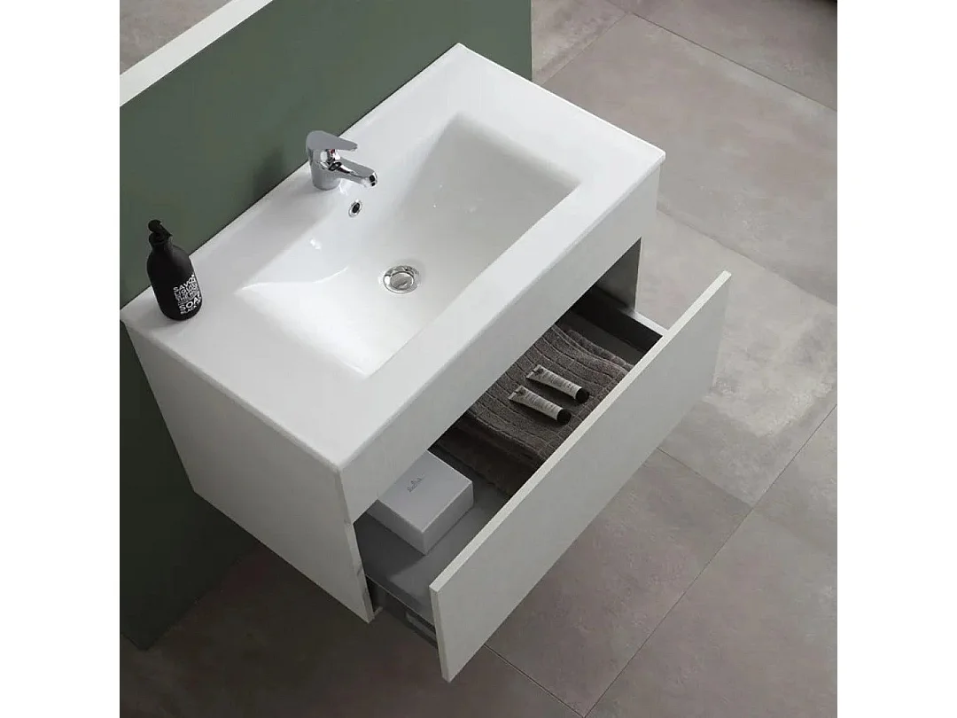 Meuble De Salle De Bain Suspendu Avec Tiroir, 80Cm, Gris Moon | Silvia