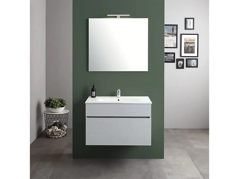 Meuble De Salle De Bain Suspendu Avec Tiroir, 80Cm, Gris Moon | Silvia
