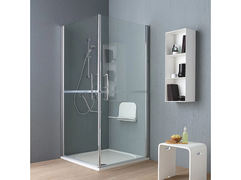 Cabine De Douche Pour  Handicapées Ou Personnes Agées 90X90 En Verre Avec Double Ouverture Battente