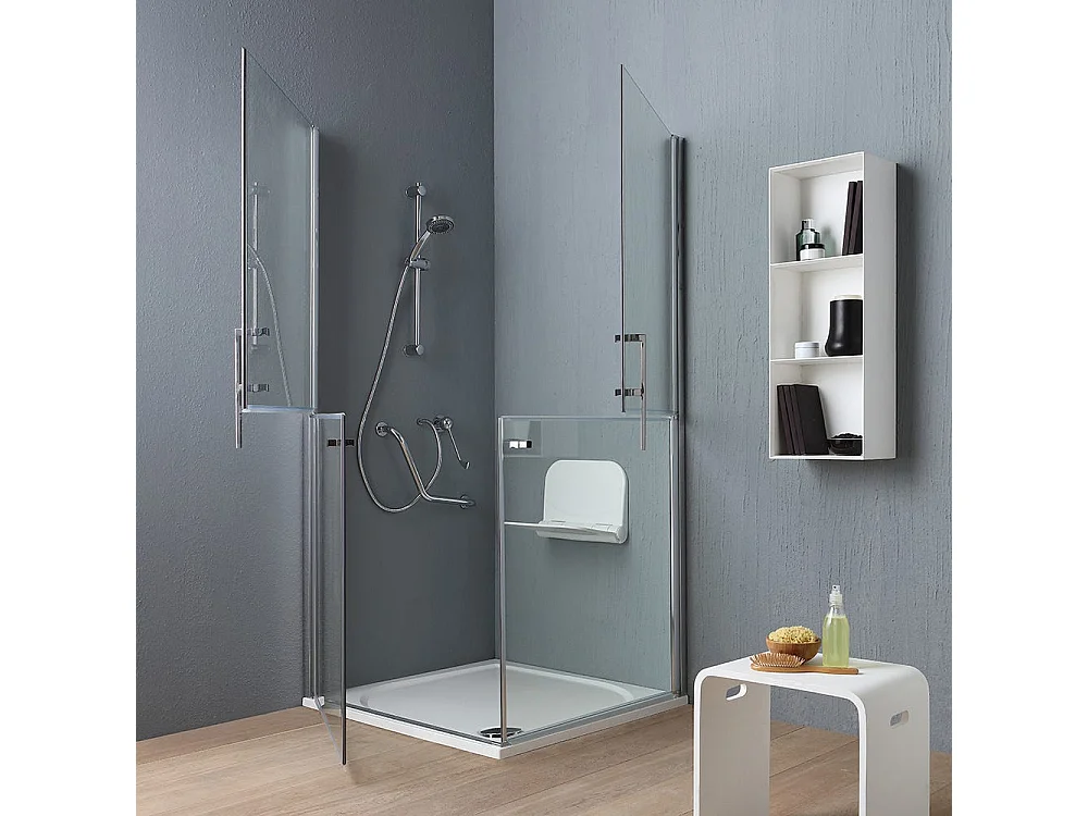 Cabine De Douche Pour  Handicapées Ou Personnes Agées 90X90 En Verre Avec Double Ouverture Battente