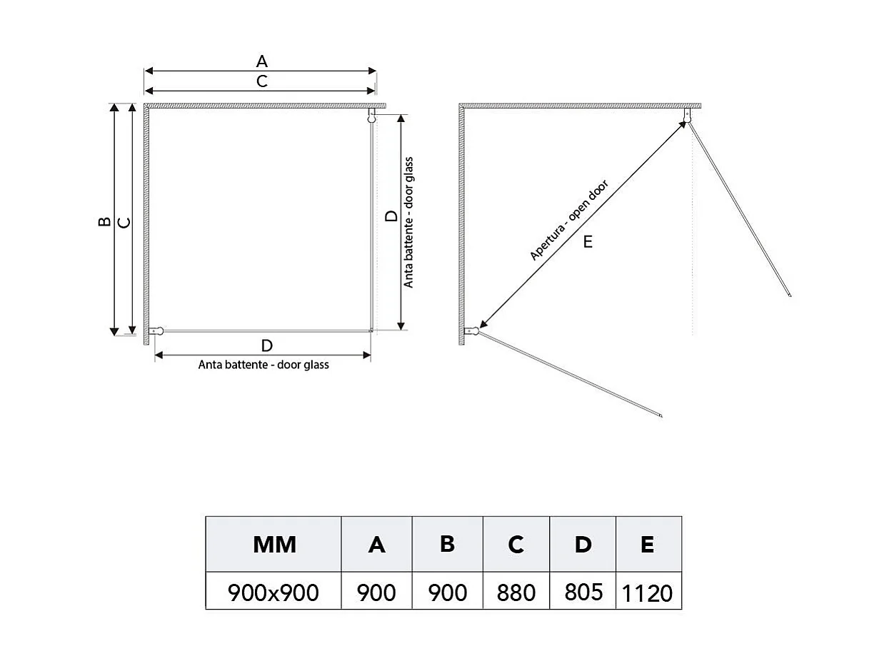 Cabine De Douche Pour  Handicapées Ou Personnes Agées 90X90 En Verre Avec Double Ouverture Battente
