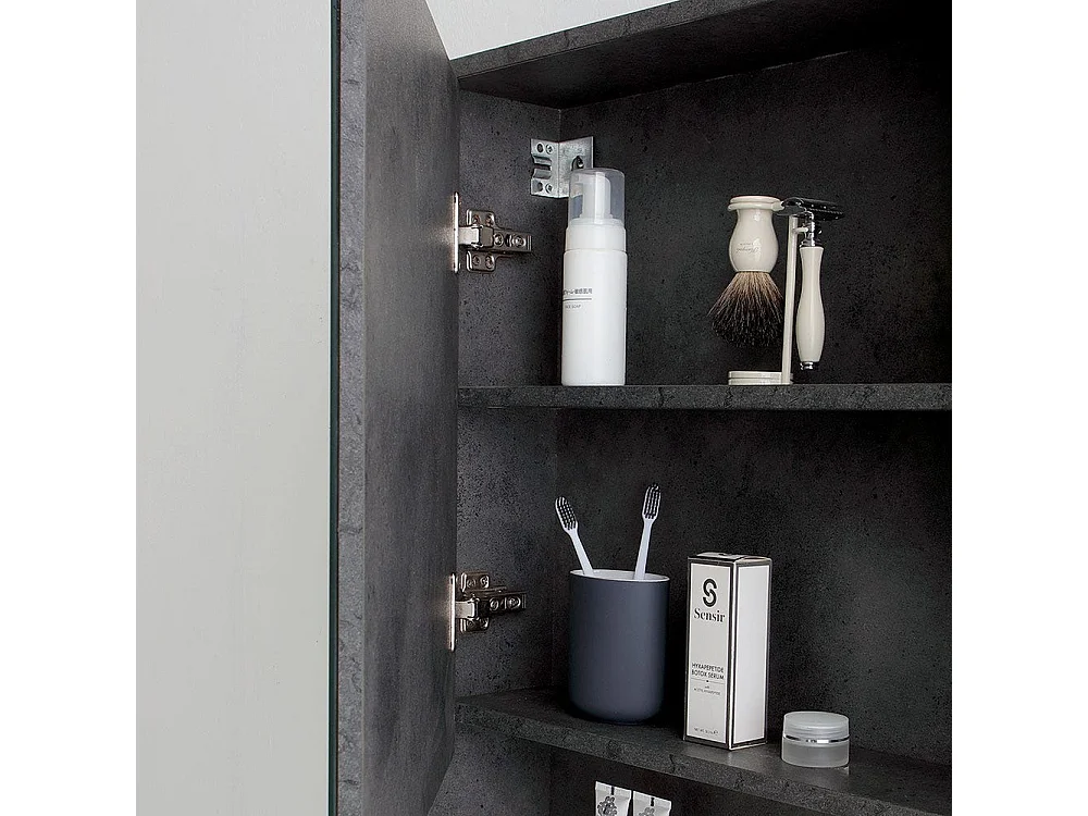 Meuble De Salle De Bain Sur Pieds Moderne 60Cm Gris Industriel Et Miroir-Armoire | Vienna