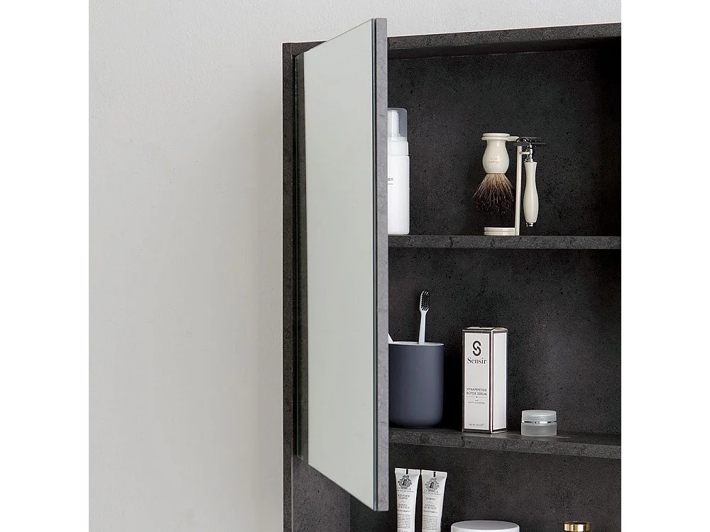 Meuble De Salle De Bain Sur Pieds Moderne 60Cm Gris Industriel Et Miroir-Armoire | Vienna