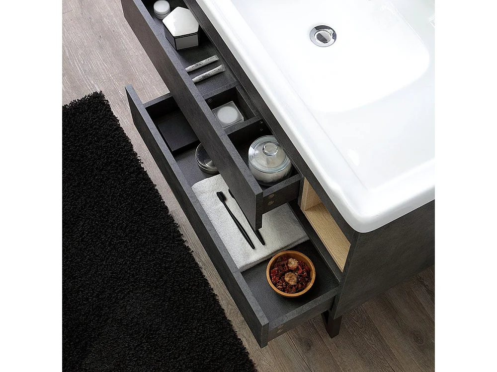 Meuble De Salle De Bain Sur Pieds 101Cm Avec Lavabo Style Industriel Miroir | Vienna