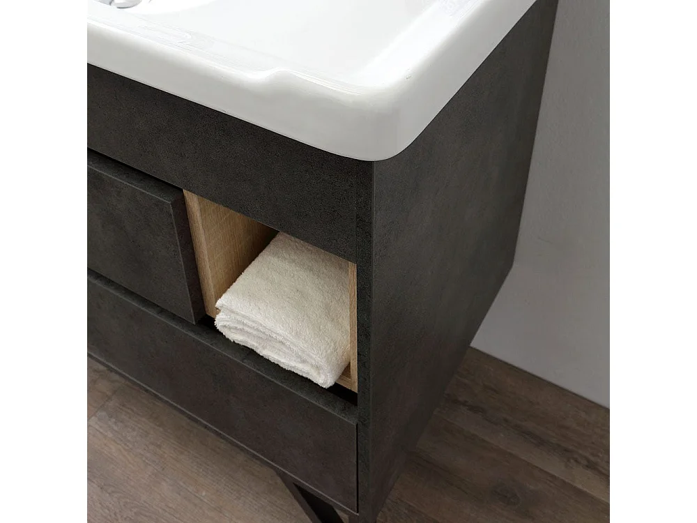 Meuble De Salle De Bain Sur Pieds 101Cm Avec Lavabo Style Industriel Miroir | Vienna