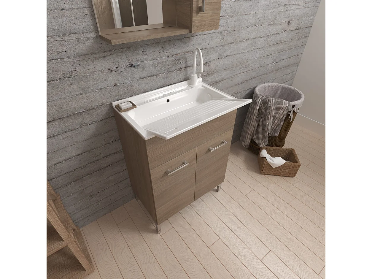 Lavoir 60Cm Avec Planche À Laver En Chêne Naturel | Pratico