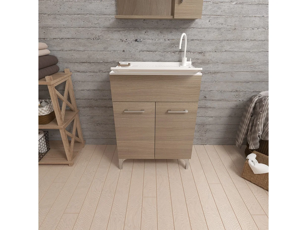 Lavoir 60Cm Avec Planche À Laver En Chêne Naturel | Pratico