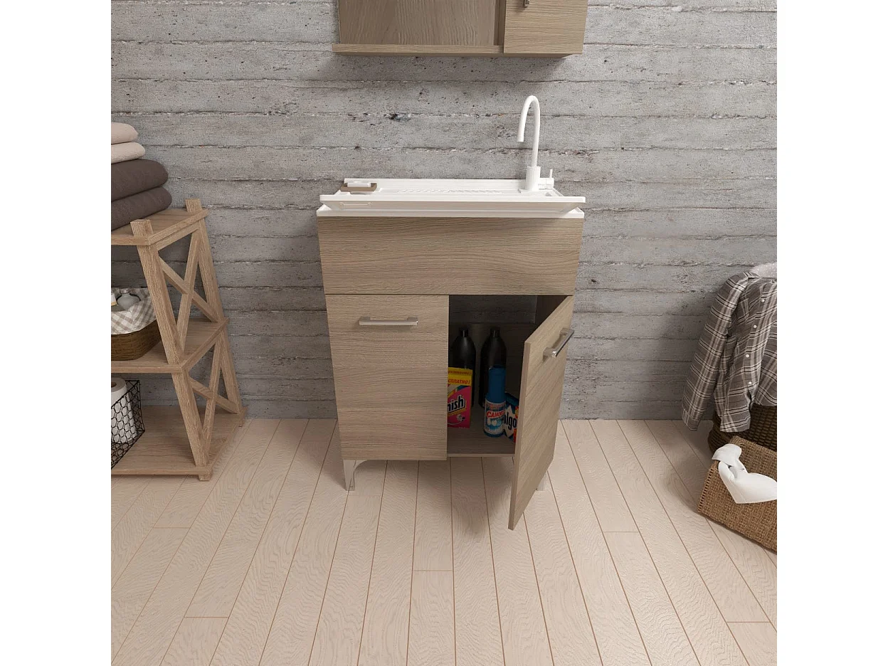 Lavoir 60Cm Avec Planche À Laver En Chêne Naturel | Pratico