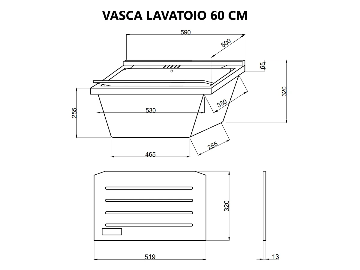 Lavoir 60Cm Avec Planche À Laver En Chêne Naturel | Pratico
