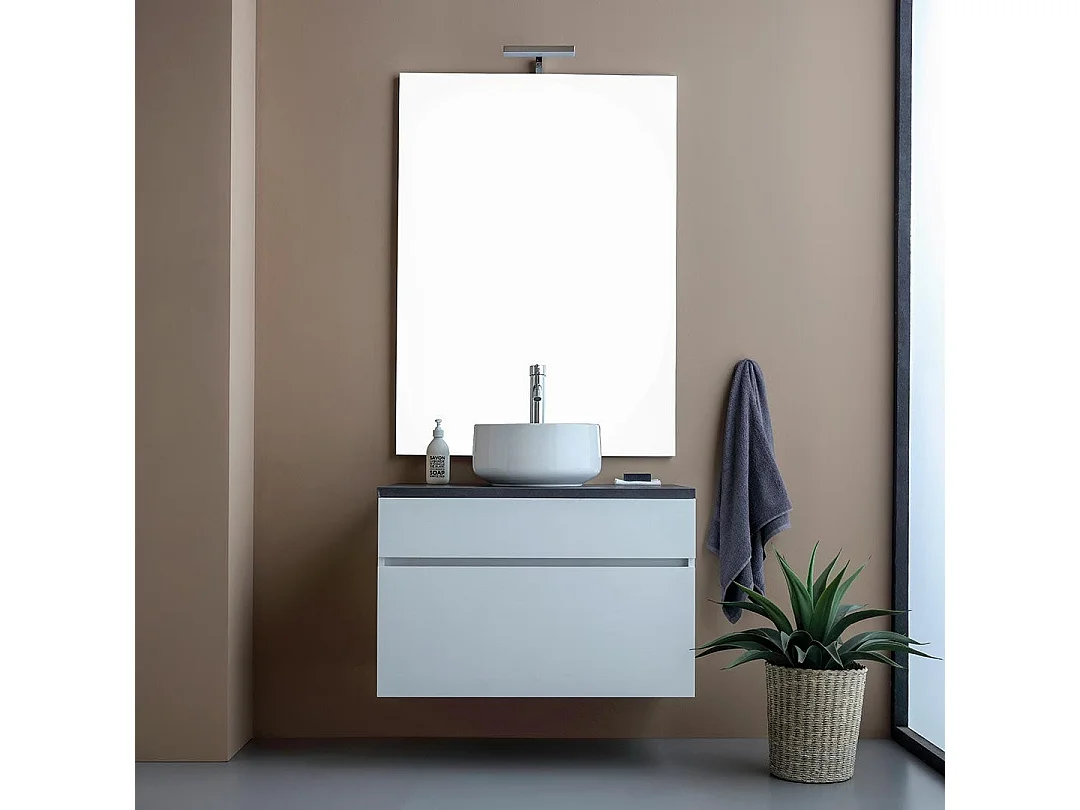 Meuble De Salle De Bains Suspendu 80Cm Blanc Avec Top Anthracite | Sole