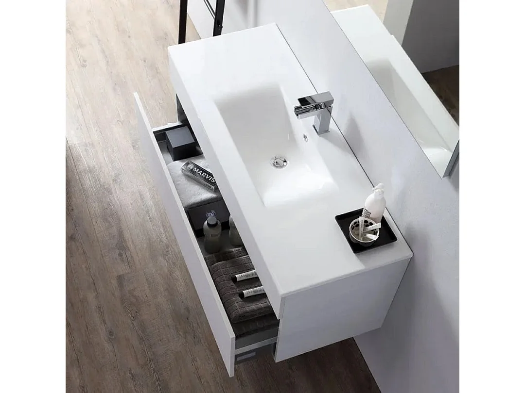 Armoire De Toilette Murale 100Cm Tiroir Sous Lavabo Gris Lune  | Silvia