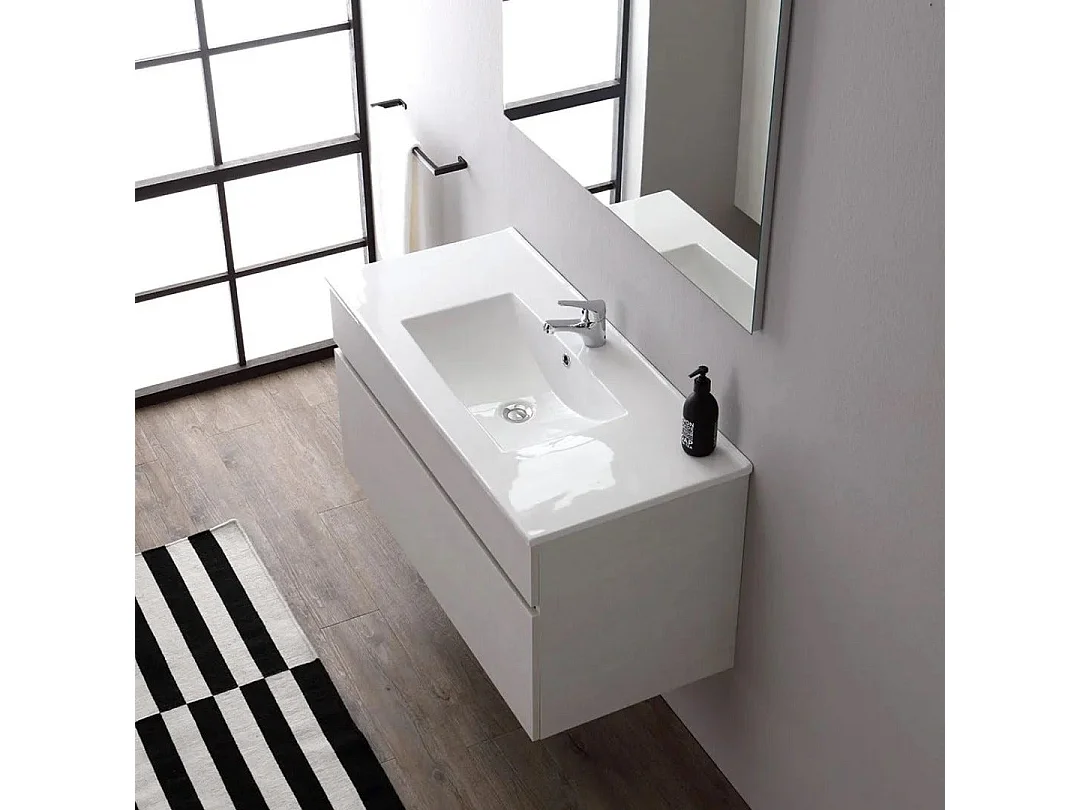 Armoire De Toilette Murale 100Cm Tiroir Sous Lavabo Gris Lune  | Silvia