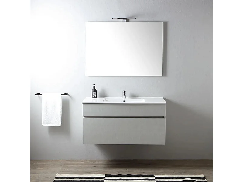 Armoire De Toilette Murale 100Cm Tiroir Sous Lavabo Gris Lune  | Silvia