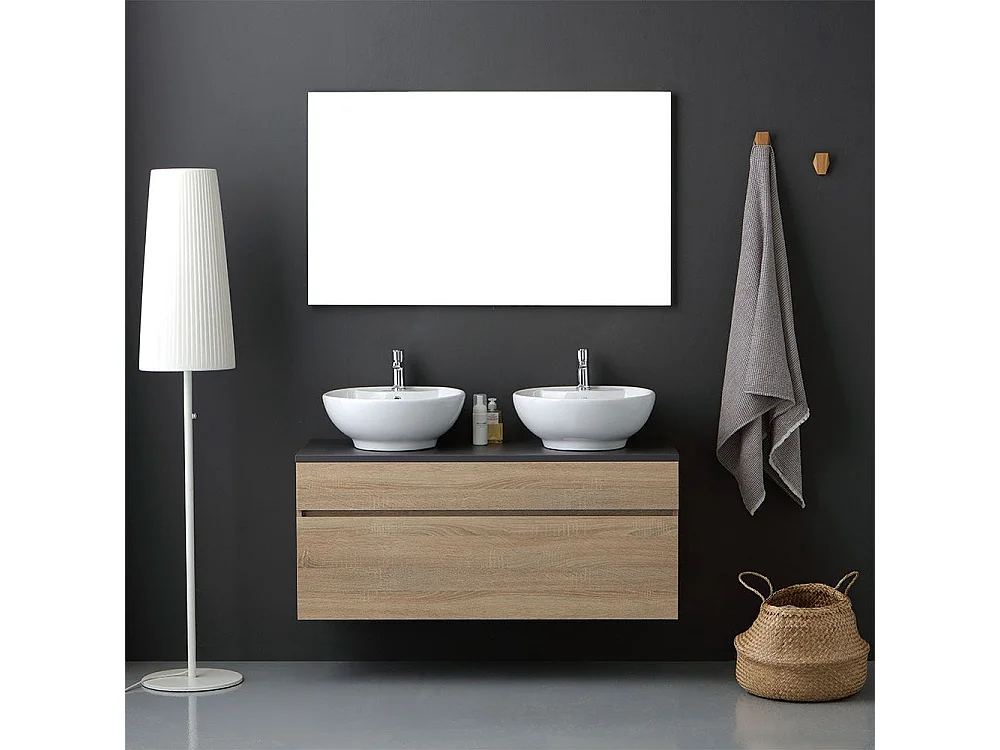 Meuble De Salle De Bains Avec Plateau En Bois Anthracite Et Miroir 120X60 | Sole