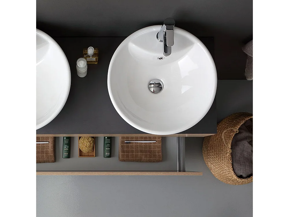 Meuble De Salle De Bains Avec Plateau En Bois Anthracite Et Miroir 120X60 | Sole