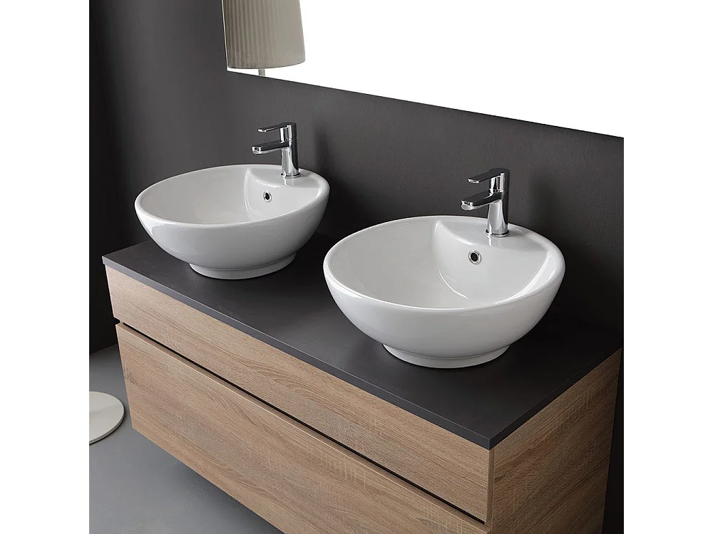 Meuble De Salle De Bains Avec Plateau En Bois Anthracite Et Miroir 120X60 | Sole