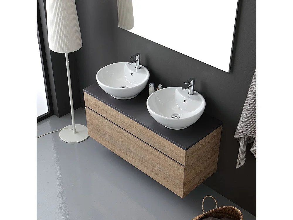 Meuble De Salle De Bains Avec Plateau En Bois Anthracite Et Miroir 120X60 | Sole