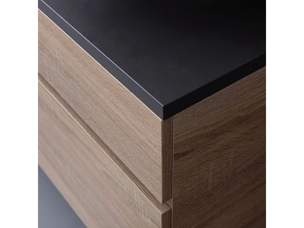 Meuble De Salle De Bains Avec Plateau En Bois Anthracite Et Miroir 120X60 | Sole