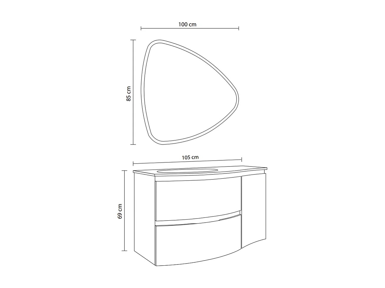 Armoire De Salle De Bains Murale Incurvée En Chêne Miel De 105 Cm Avec Miroir Rabattable | Los Angeles