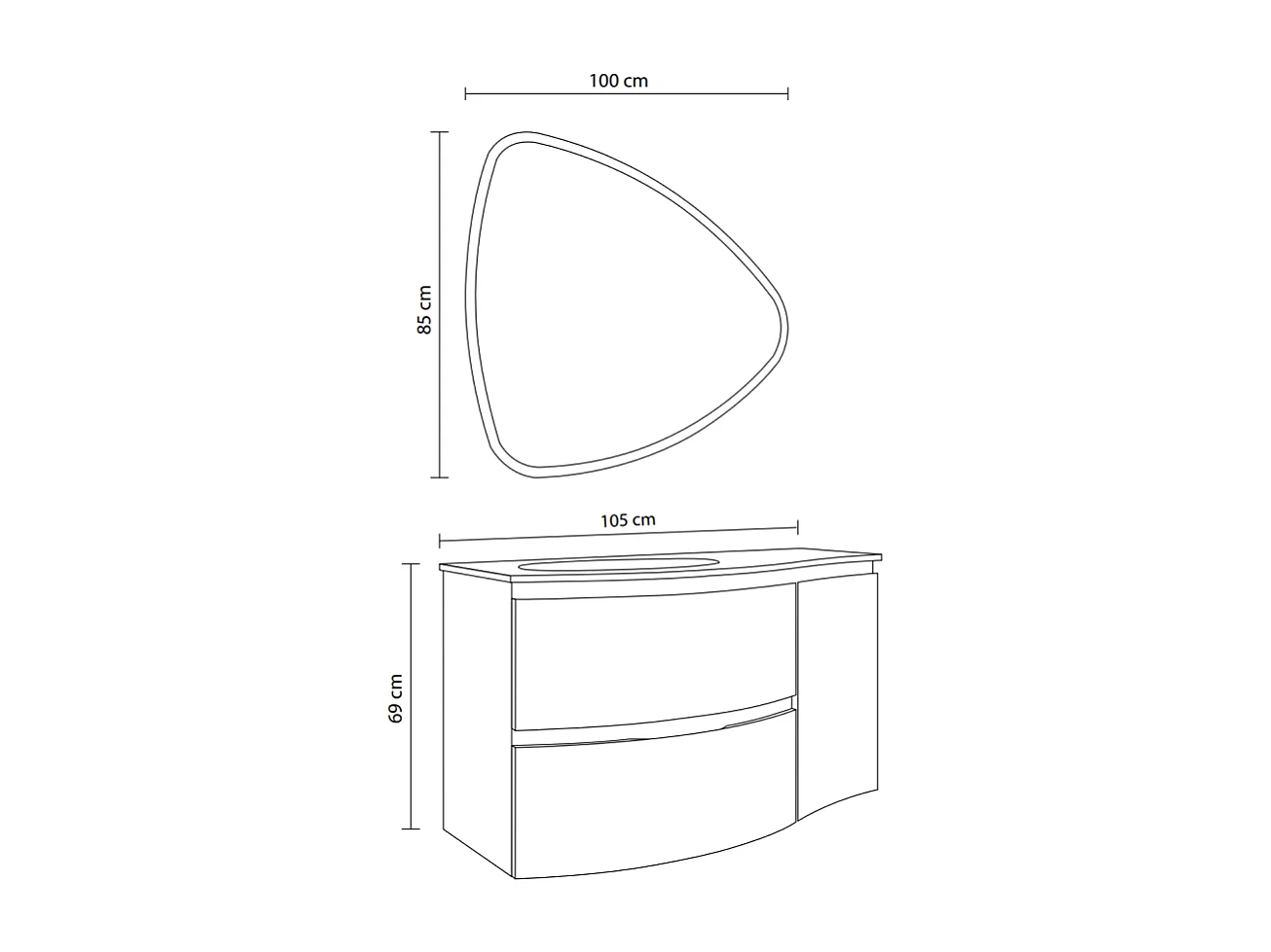 Armoire De Salle De Bains Murale Incurvée En Chêne Miel De 105 Cm Avec Miroir Rabattable | Los Angeles