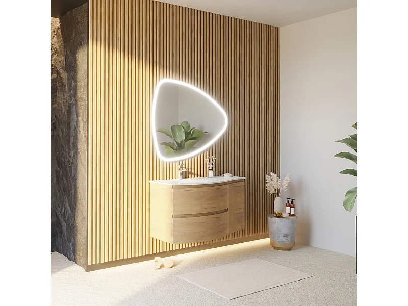 Armoire De Salle De Bains Murale Incurvée En Chêne Miel De 105 Cm Avec Miroir Rabattable | Los Angeles