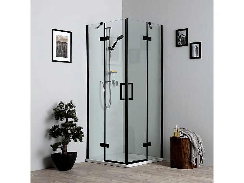 Cabine De Douche Sans Profilés 90X90 H190 Cm Noir Mat  | London