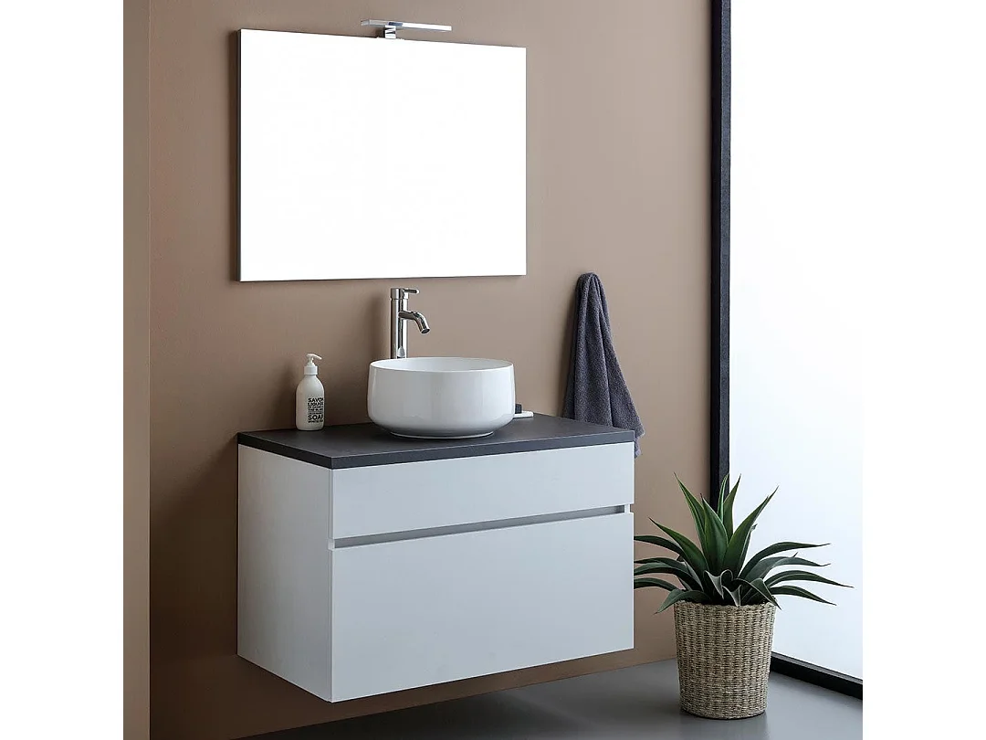 Meuble De Salle De Bains Sous Vasque 80Cm Suspendu Moderne Blanc Et Anthracite | Sole