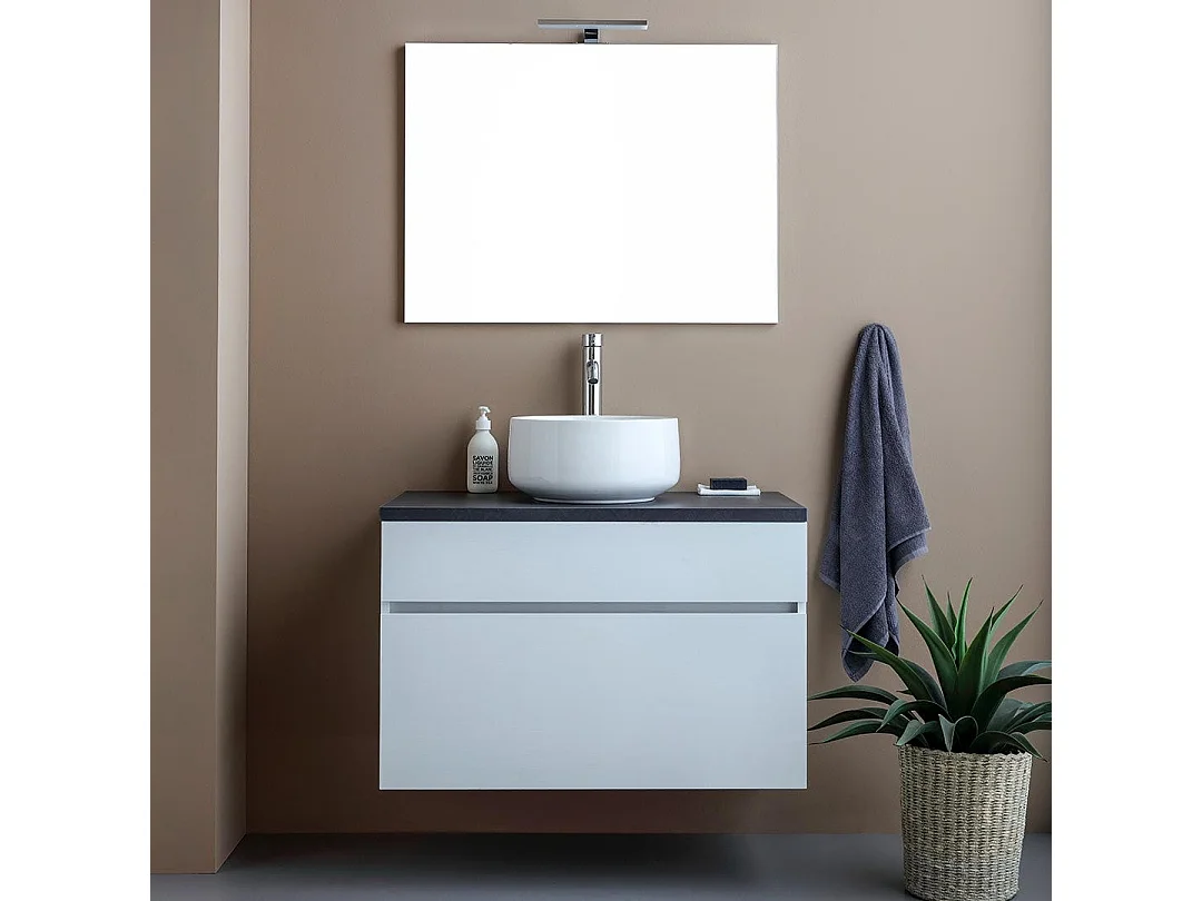 Meuble De Salle De Bains Sous Vasque 80Cm Suspendu Moderne Blanc Et Anthracite | Sole