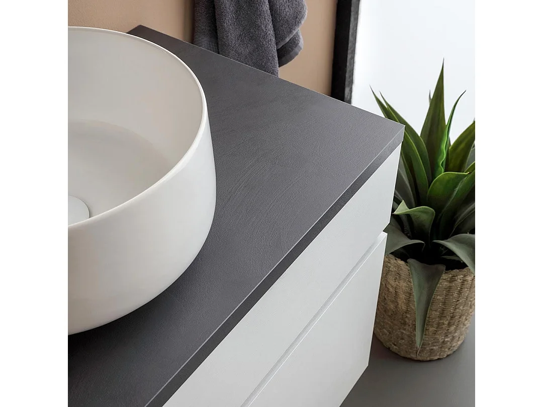 Meuble De Salle De Bains Sous Vasque 80Cm Suspendu Moderne Blanc Et Anthracite | Sole