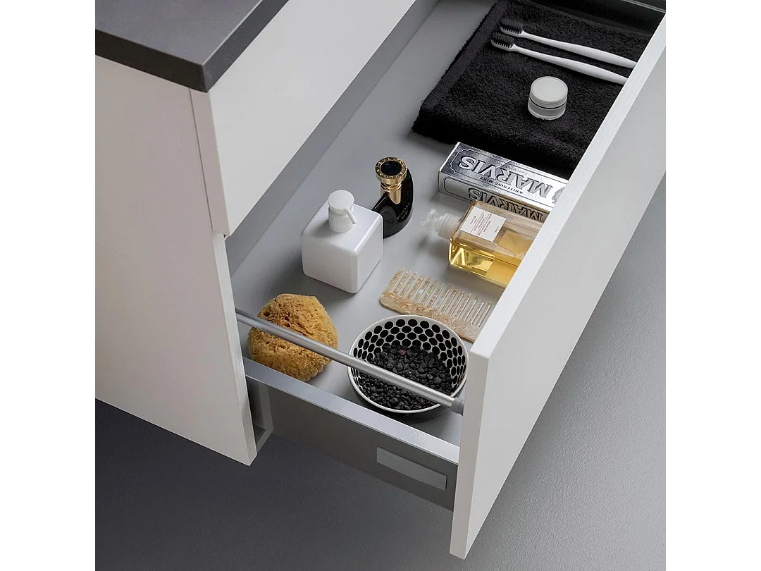 Meuble De Salle De Bains Sous Vasque 80Cm Suspendu Moderne Blanc Et Anthracite | Sole