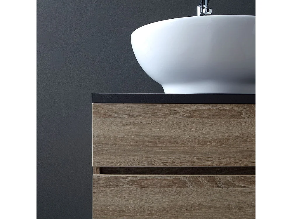 Meuble De Salle De Bains Chêne Avec Plateau En Bois Anthracite Pour Lavabo À Poser | Sole