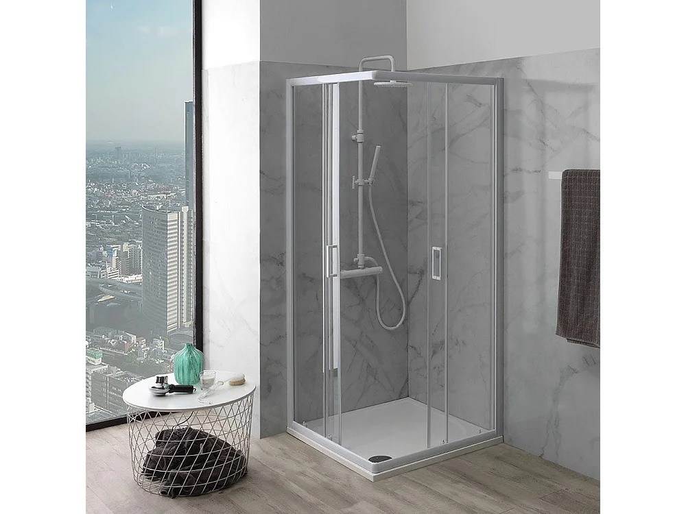 Cabine De Douche Carré 80X80 Avec Profils Blancs | Venere
