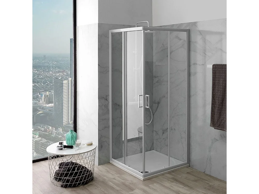 Cabine De Douche Carré 80X80 Avec Profils Blancs | Venere