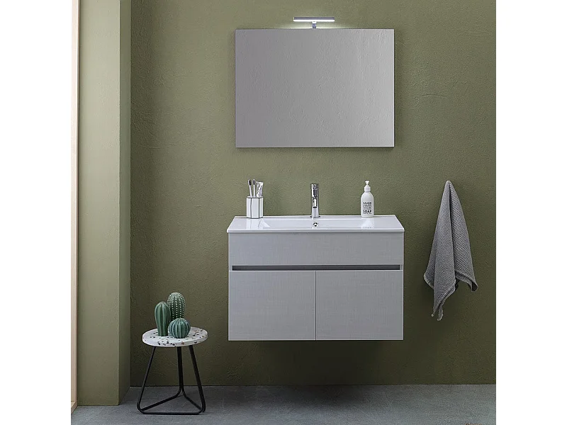 Meuble De Salle De Bain Suspendu De 80Cm A 2 Portes En Gris Moon | Silvia