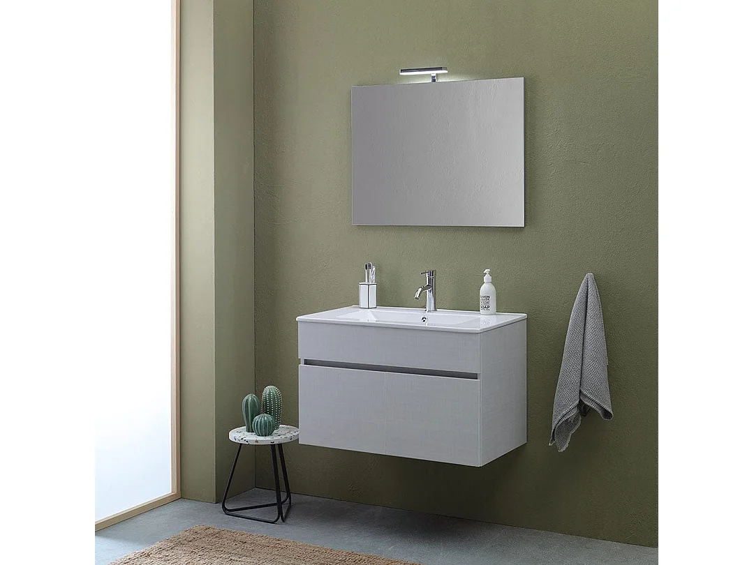 Meuble De Salle De Bain Suspendu De 80Cm A 2 Portes En Gris Moon | Silvia