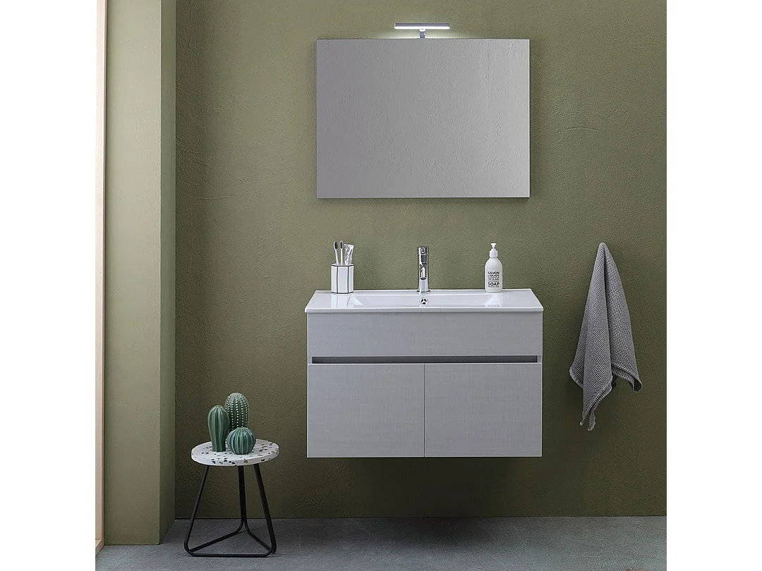 Meuble De Salle De Bain Suspendu De 80Cm A 2 Portes En Gris Moon | Silvia