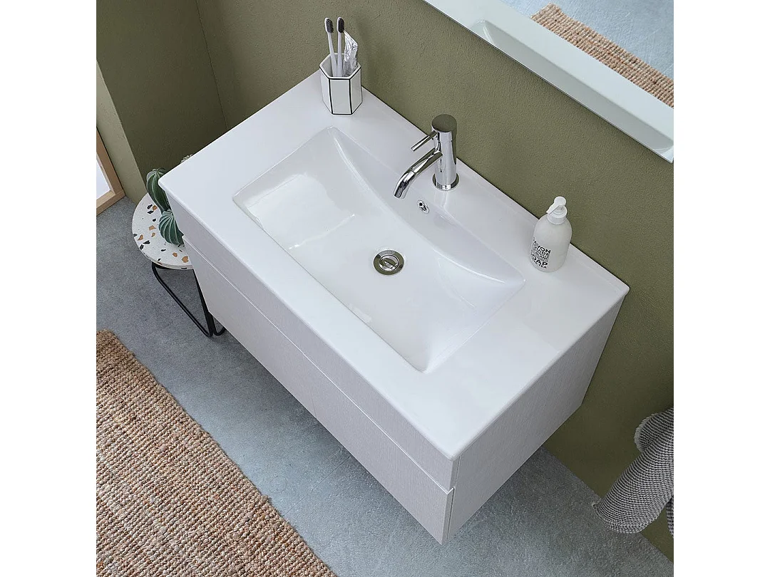 Meuble De Salle De Bain Suspendu De 80Cm A 2 Portes En Gris Moon | Silvia