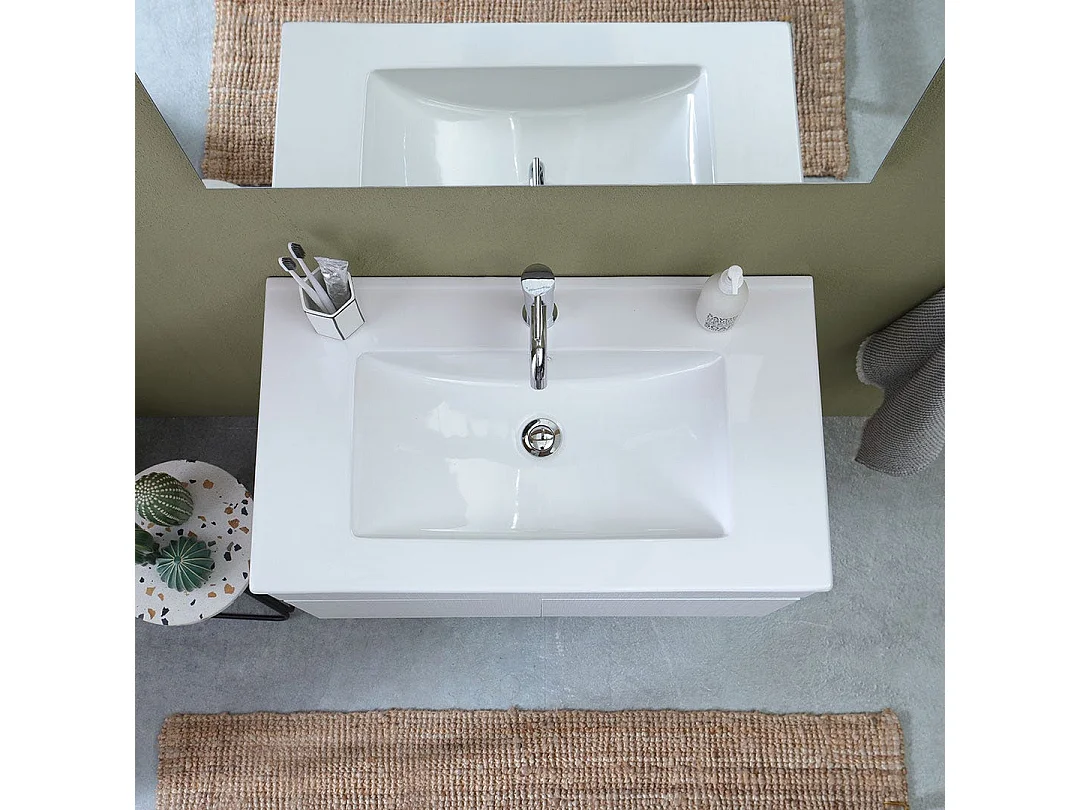 Meuble De Salle De Bain Suspendu De 80Cm A 2 Portes En Gris Moon | Silvia