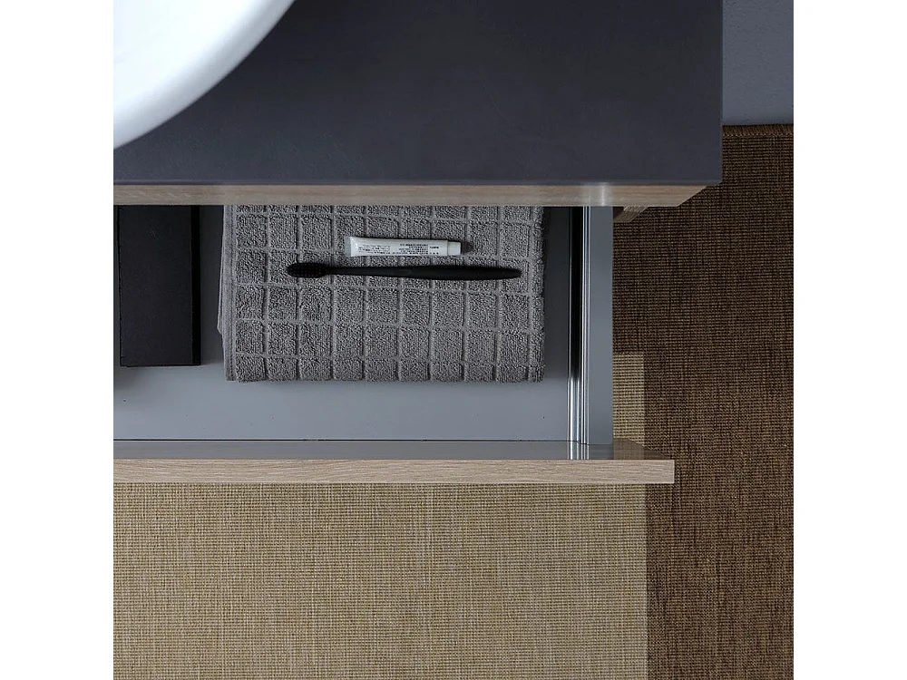 Meuble De Salle De Bains Suspendu 80Cm Avec Plateau En Bois Anthracite Pour Lavabo À Poser | Sole