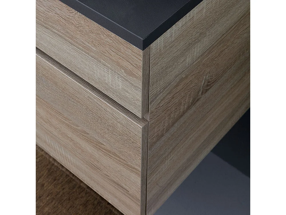 Meuble De Salle De Bains Suspendu 80Cm Avec Plateau En Bois Anthracite Pour Lavabo À Poser | Sole