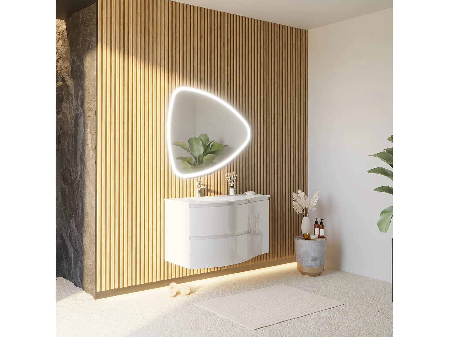 Meuble De Salle De Bains Mural Miroir À Rabattre 105 Cm Blanc Brillant | Los Angeles