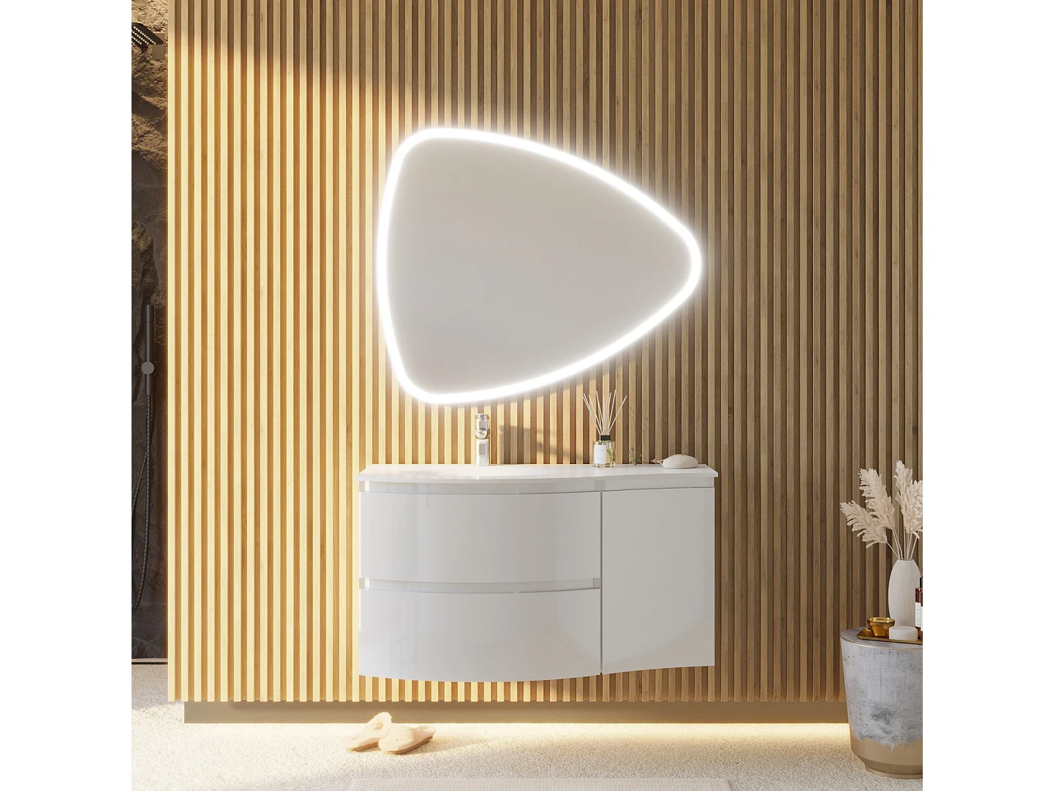 Meuble De Salle De Bains Mural Miroir À Rabattre 105 Cm Blanc Brillant | Los Angeles