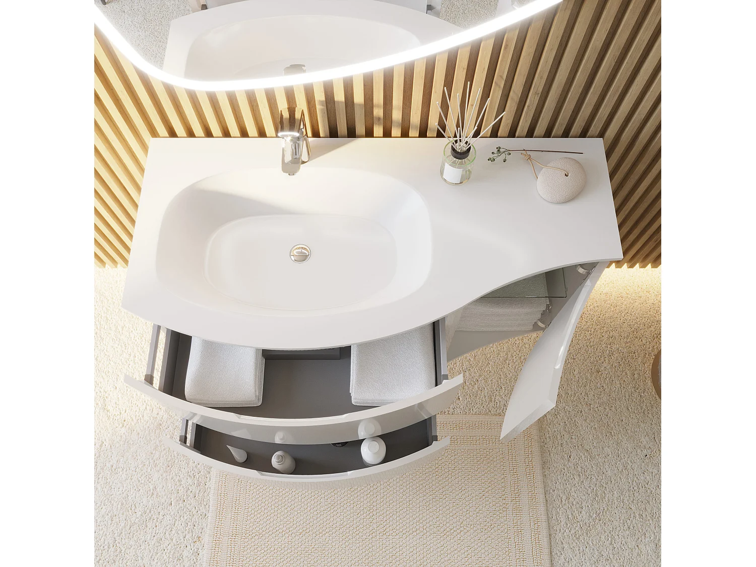 Meuble De Salle De Bains Mural Miroir À Rabattre 105 Cm Blanc Brillant | Los Angeles