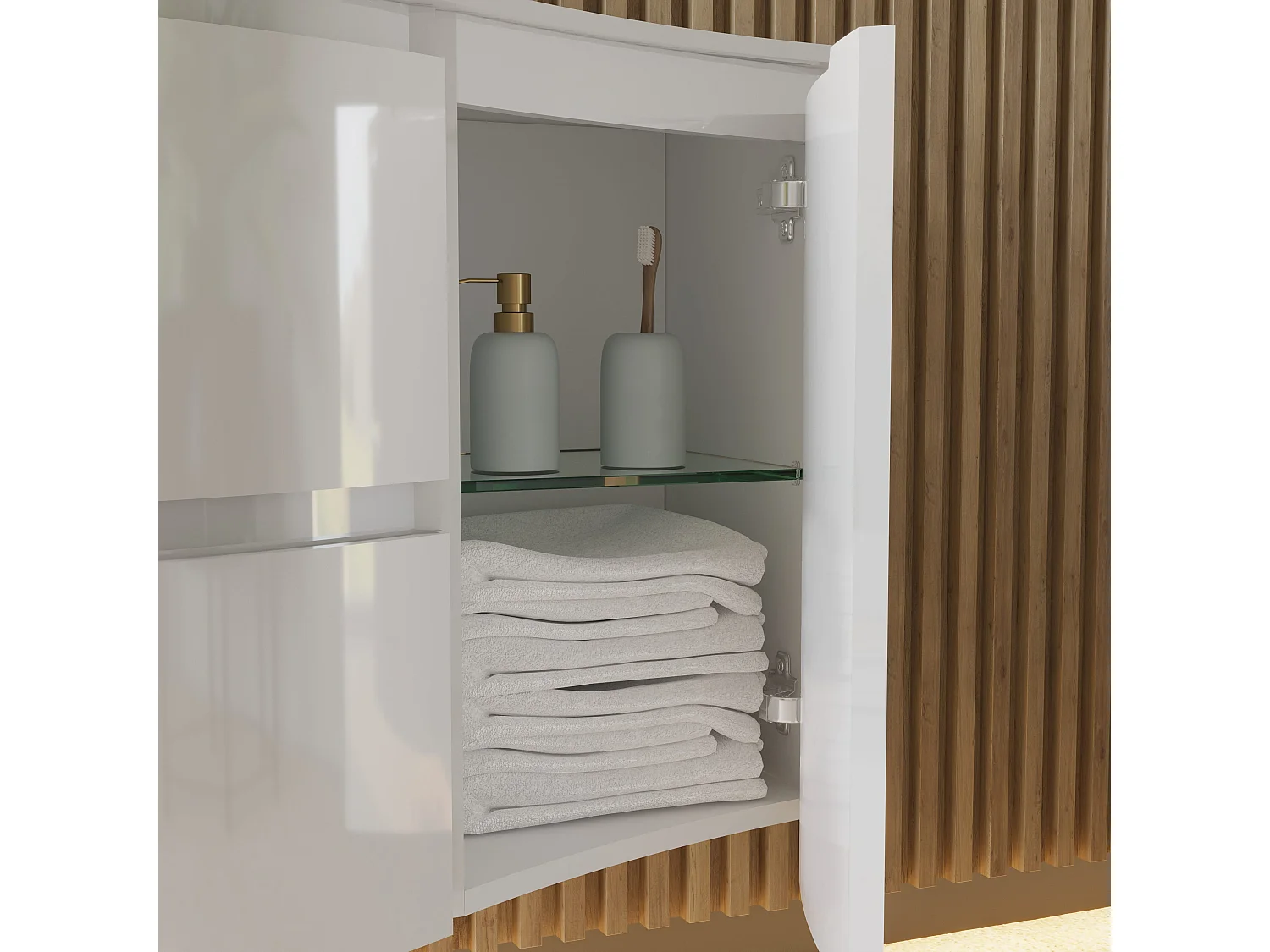 Meuble De Salle De Bains Mural Miroir À Rabattre 105 Cm Blanc Brillant | Los Angeles