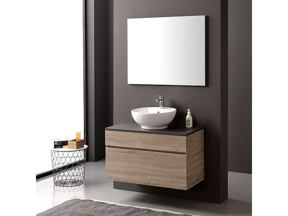 Meuble De Salle De Bains 90Cm Avec Plateau Ardoise Pour Lavabo À Poser | Sole