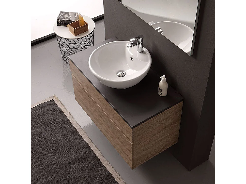 Meuble De Salle De Bains 90Cm Avec Plateau Ardoise Pour Lavabo À Poser | Sole