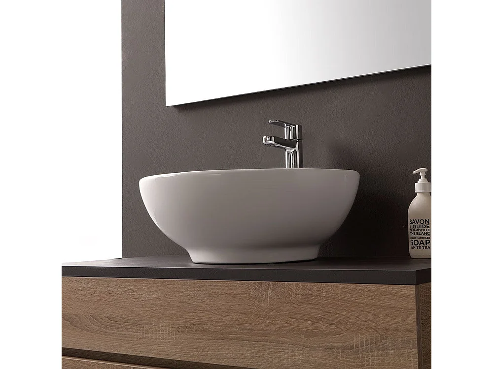 Meuble De Salle De Bains 90Cm Avec Plateau Ardoise Pour Lavabo À Poser | Sole