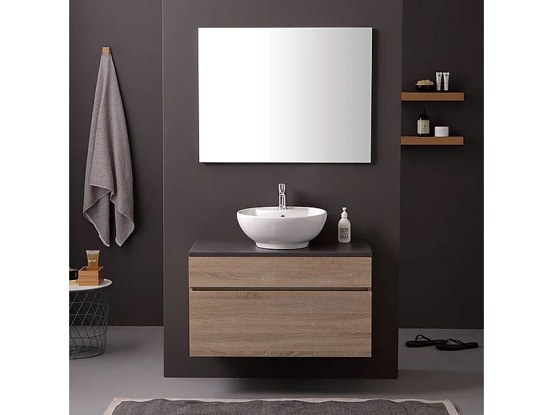 Meuble De Salle De Bains 90Cm Avec Plateau Ardoise Pour Lavabo À Poser | Sole