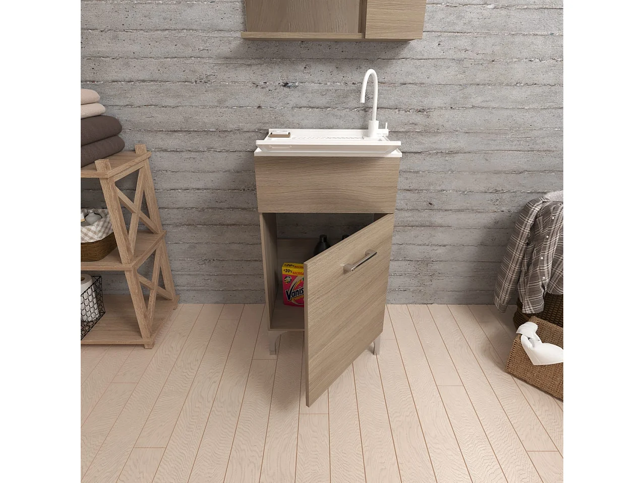 Lavoir Avec Meuble 45X50 Avec 1 Porte Et Planche À Laver | Pratico